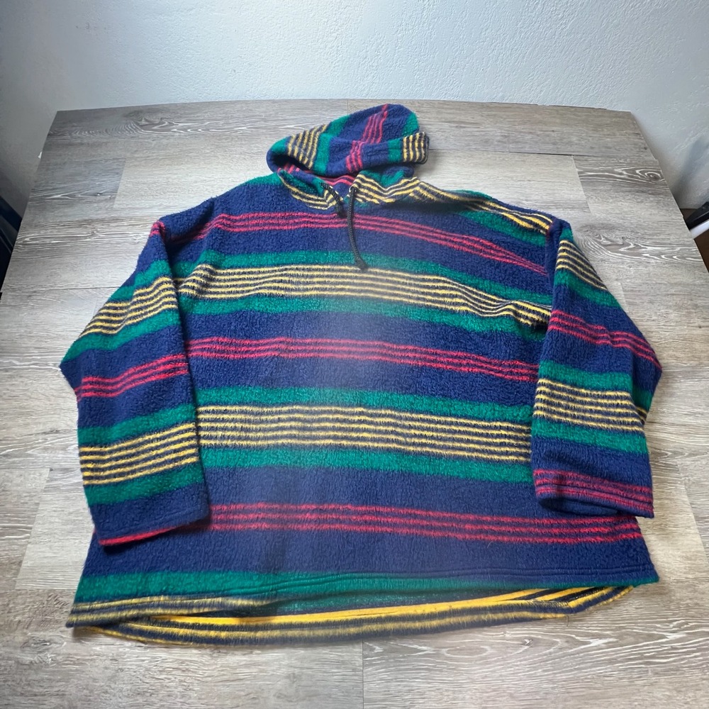 Forever‎ Young Fleece Hoodie Mens OS Multicolor Striped 90s Vintage Pullover USA